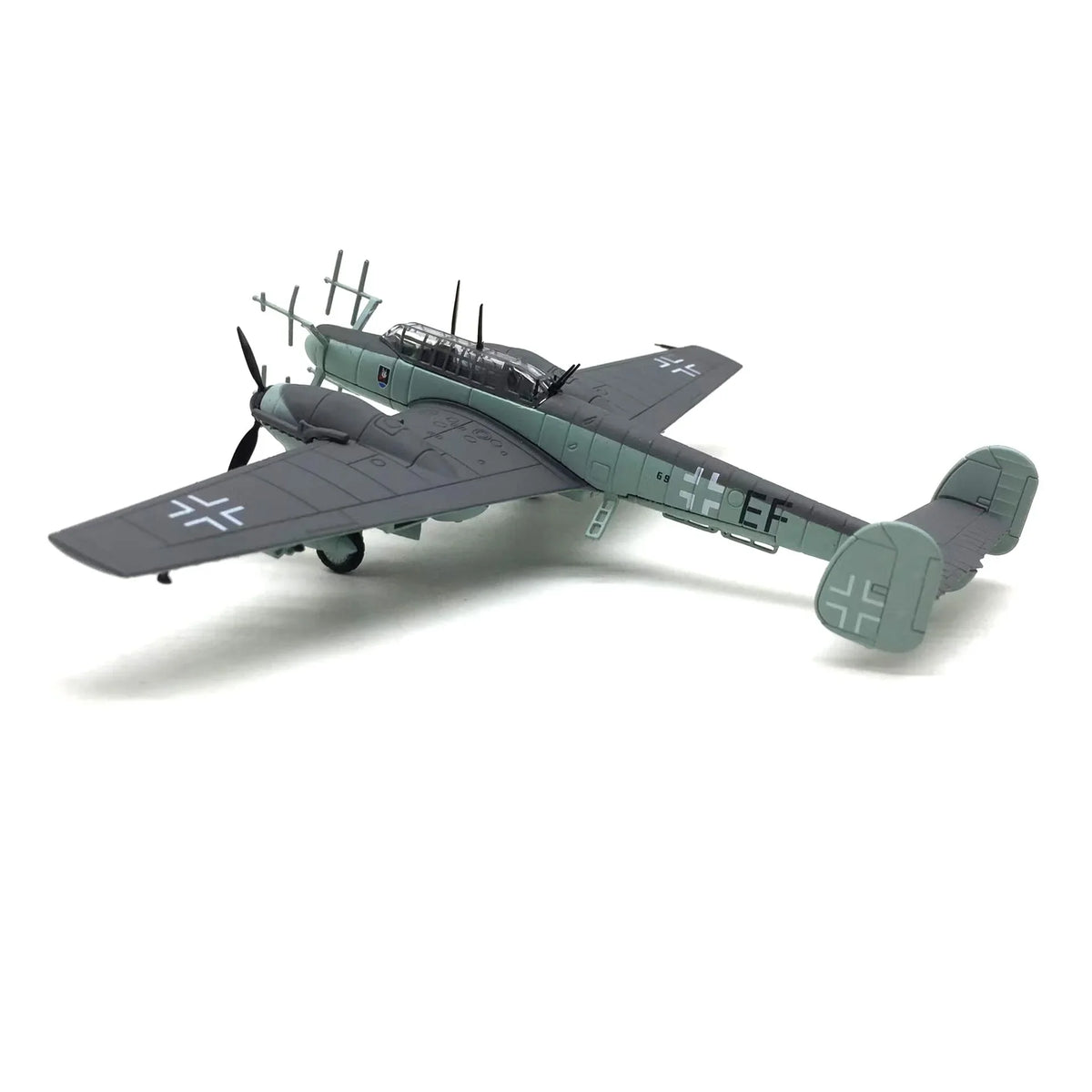 NUOTIE Bf-110 G4 model in gray with German insignia, side view of aircraft