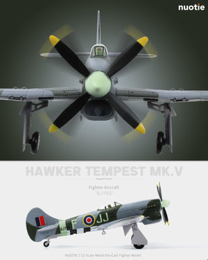 NUOTIE 1/72 Hawker Tempest aircraft, front view highlighting propeller and markings