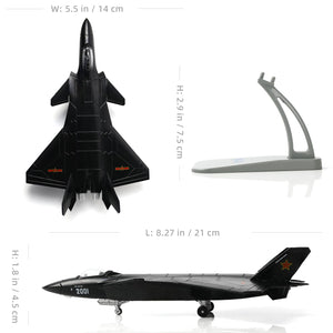 1/100 J20 Dragon Stealth Fighter Jet (Fire Fang) Black Edition Model Military Aircraft Diecast Metal Model Kit with Stand for Military Enthusiasts Collections or Gift