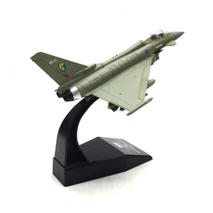 NUOTIE Eurofighter Typhoon EF-2000 diecast model in green, displayed on stand, close-up side view