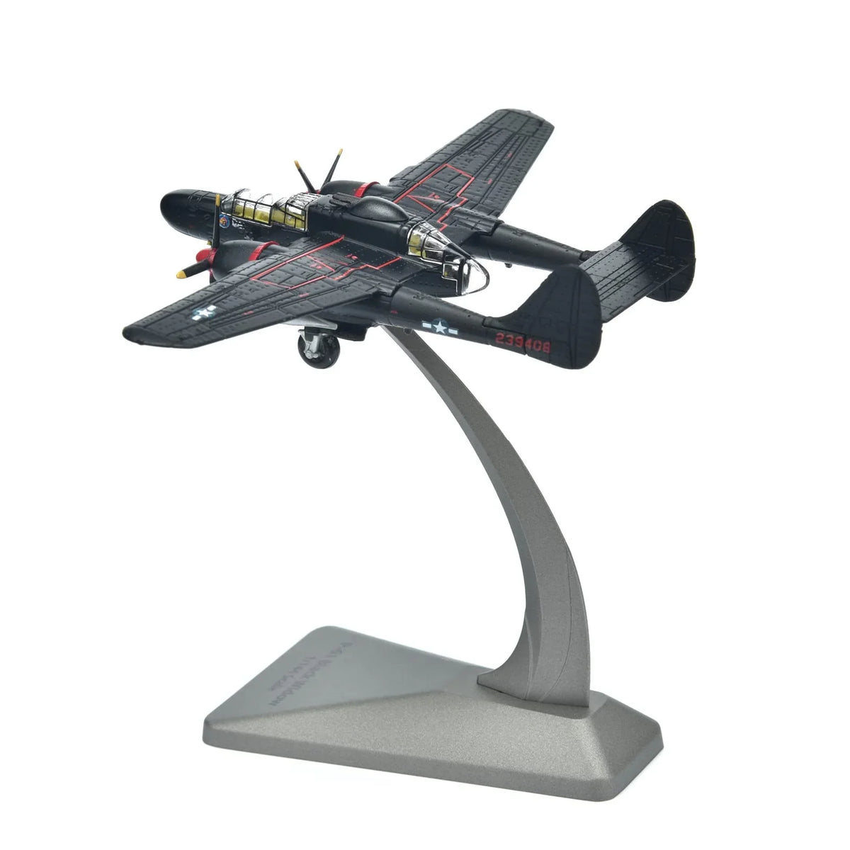 NUOTIE Model 1/144 scale Northrop P-61B Black Widow black aircraft on display stand