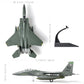 NUOTIE Model F-15E Strike Eagle diecast model aircraft in green, top view with stand dimensions