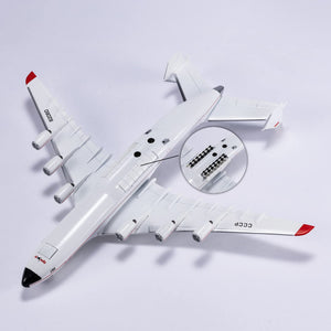 QIYUMOKE Antonov AN-225 Mriya diecast model aircraft on display stand, underside detail
