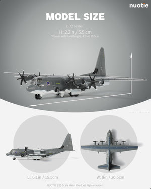 1/200 AC-130J Ghostrider Gunship Model Diecast Metal Airplane, 7.95" Wingspan Specialized Ground Attack Aircraft Detailed Military Propeller Plane Ideal Collectible Gift for Aviation Fans
