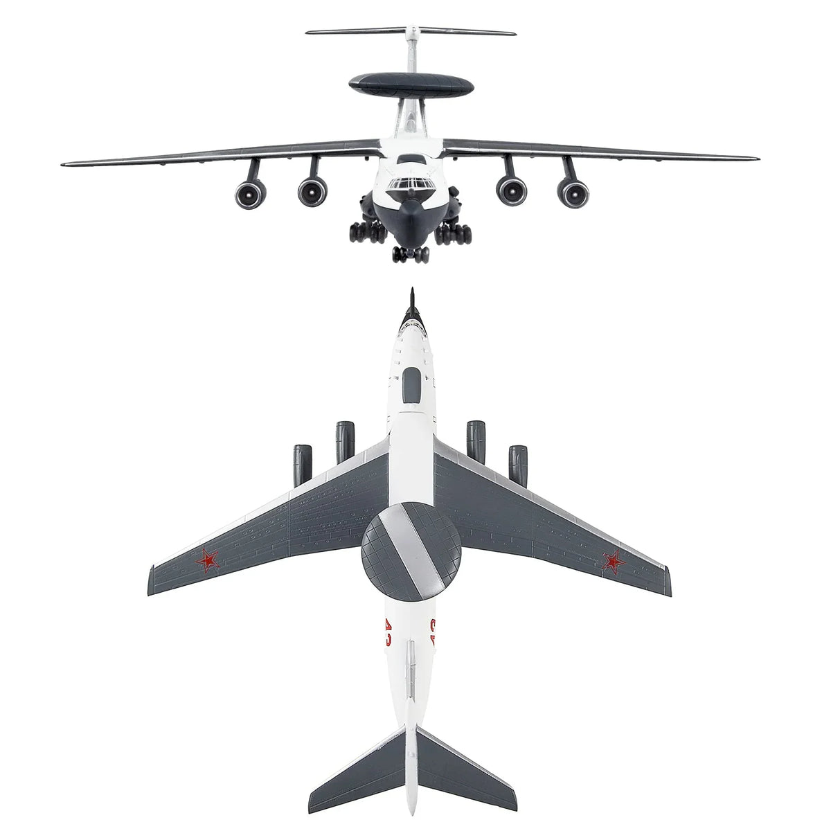 NUOTIE 1/200 Soviet A-50 AWACS model top view with radar dish and gray wings
