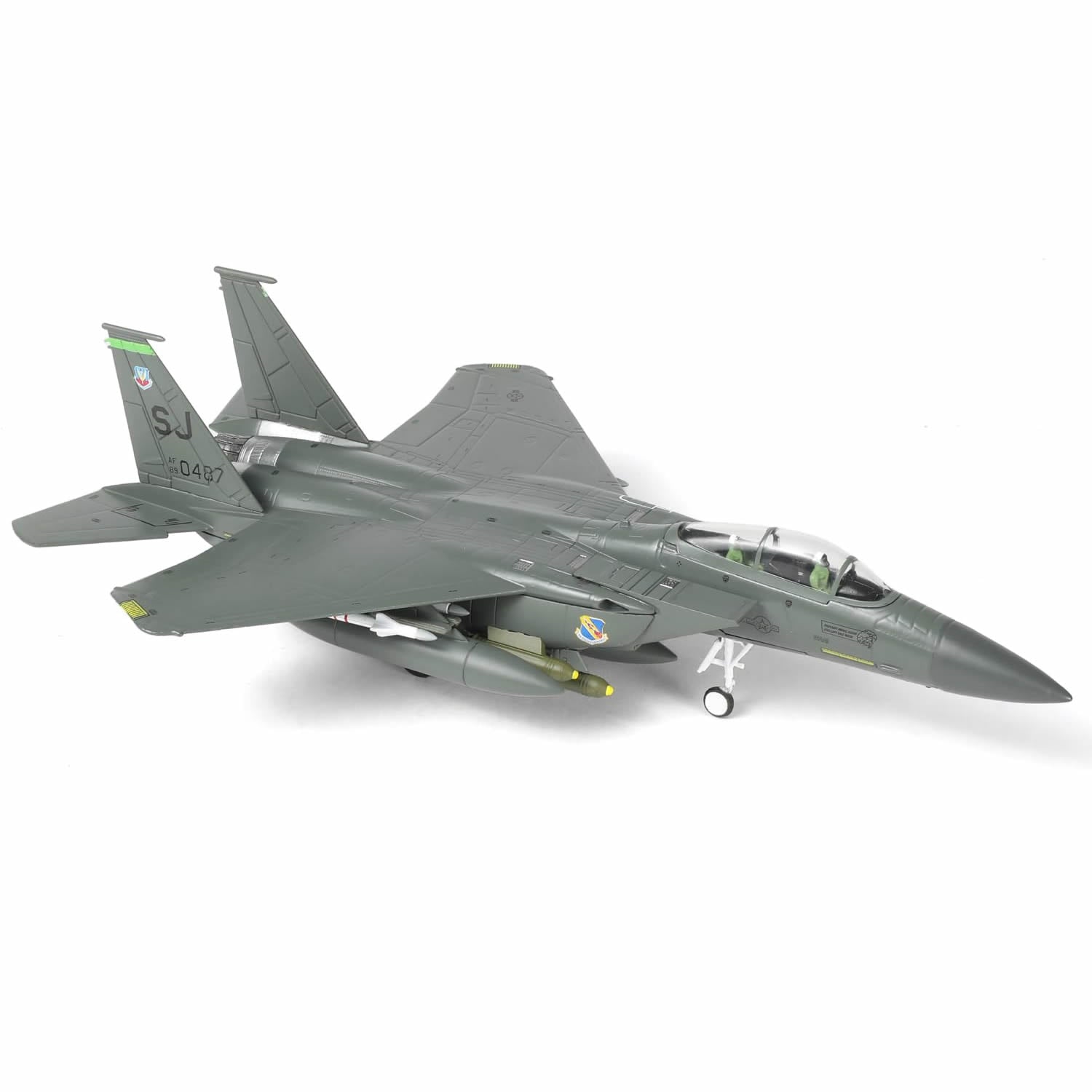 NUOTIE Model F-15E Strike Eagle diecast model aircraft in green, front view with missiles