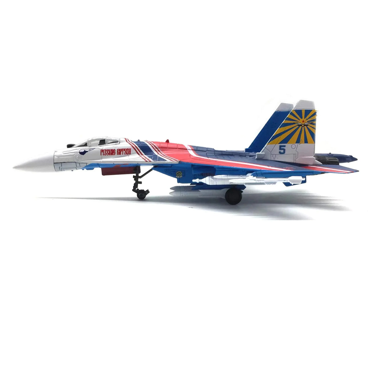 NUOTIE SU-35 diecast metal model in red and blue, side profile view