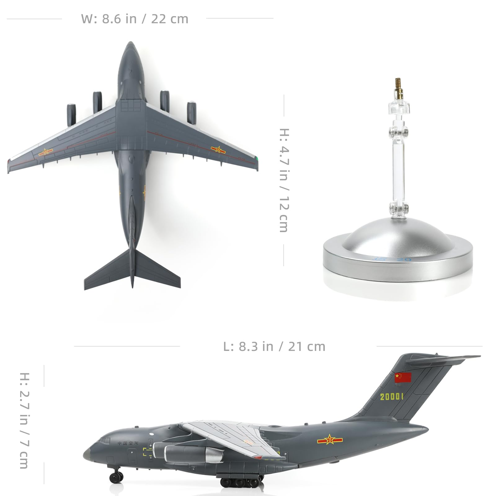 1:200 Diecast Metal Y-20 Kunpeng Air Force Transport Model - Military Plane with Stand