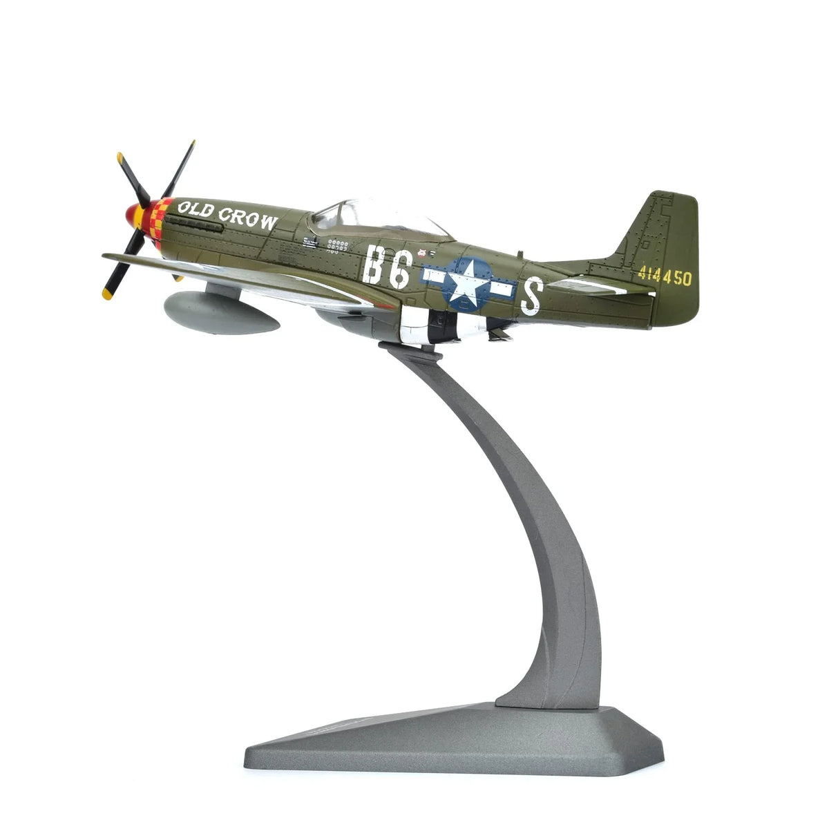 NUOTIE P-51 Mustang diecast model in green with stand, side view