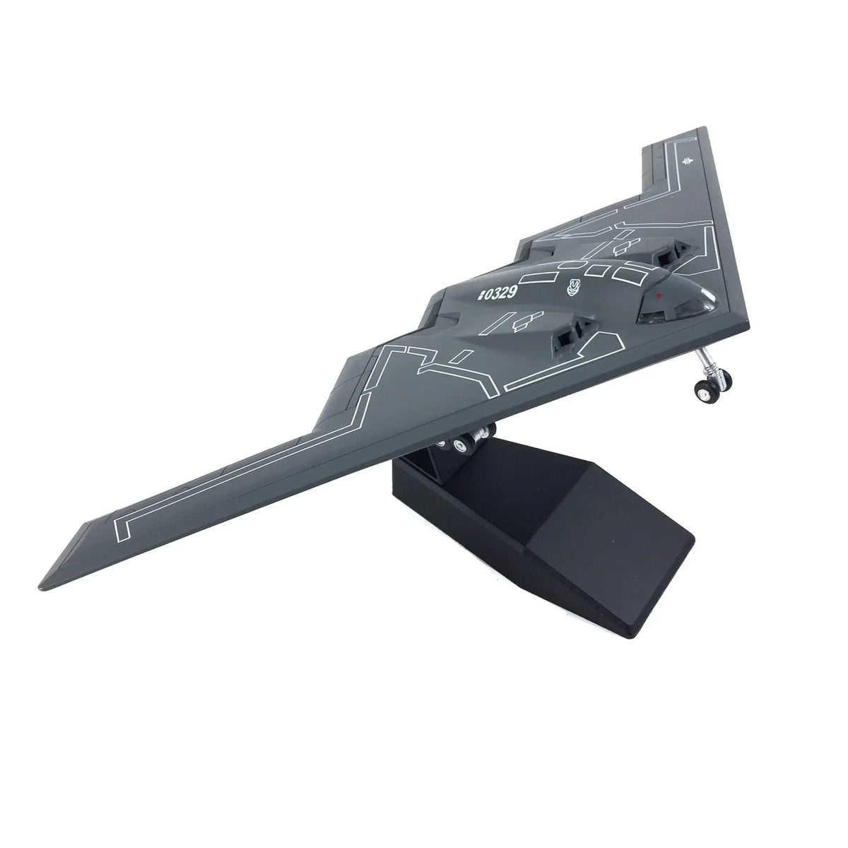 NUOTIE 1/200 Northrop B-2 Spirit diecast metal model aircraft with stand, side profile view