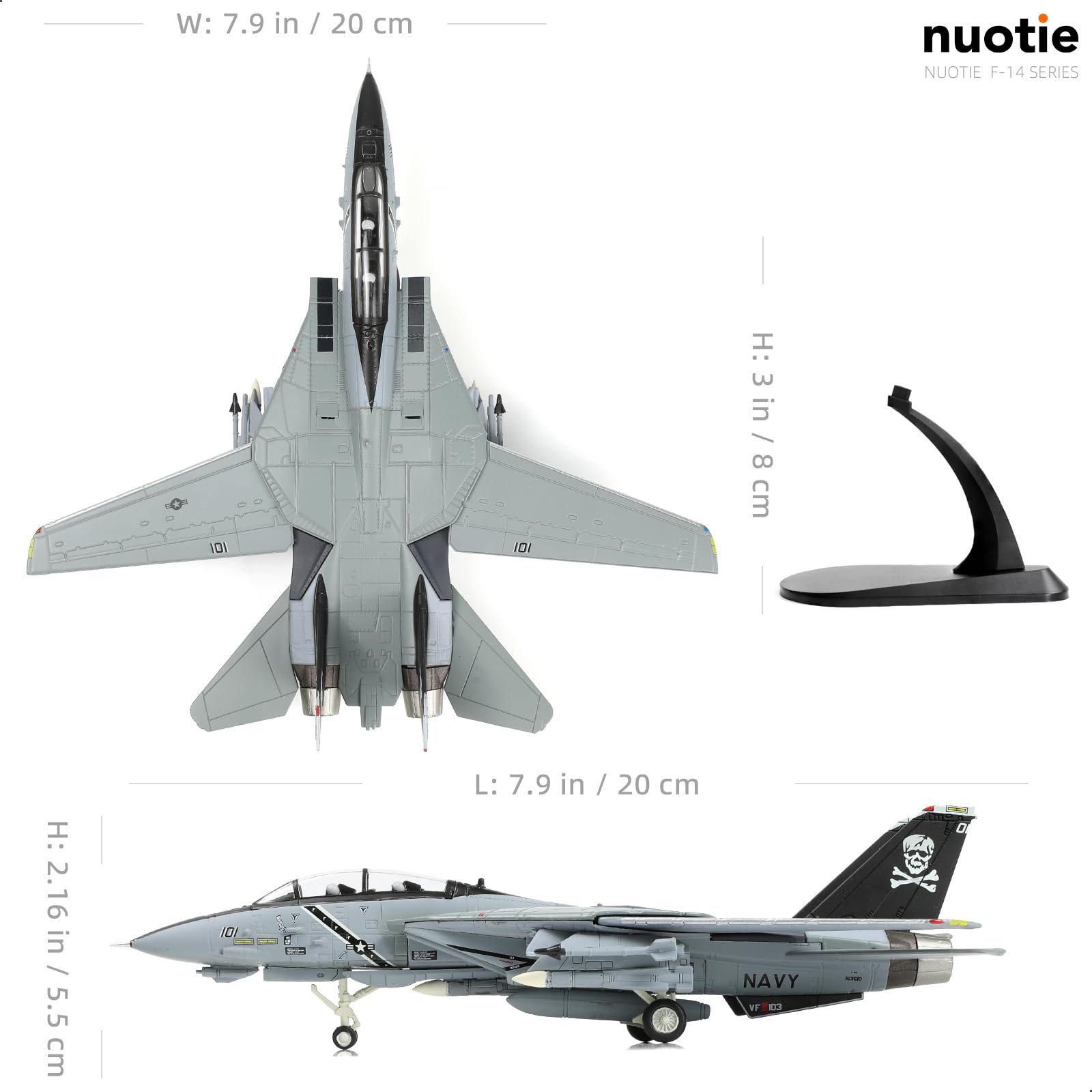 F-14B-2 Tomcat Diecast Metal Model 1/100 - VF-103 Jolly Rogers Fighter Jet with Display Stand