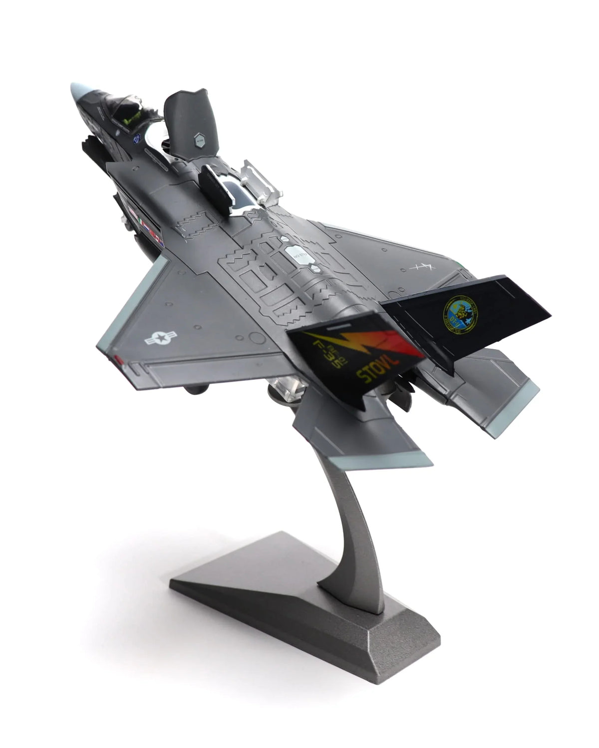 NUOTIE Model F-35B Lightning II diecast metal model aircraft in gray with tail detail, rear view