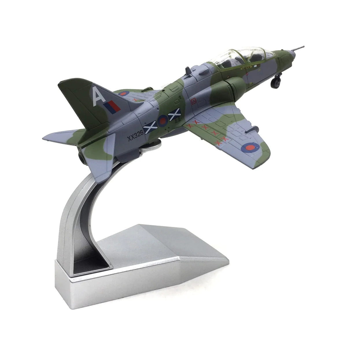 NUOTIE 1/100 BAE Systems Hawk model in green with stand, angled view