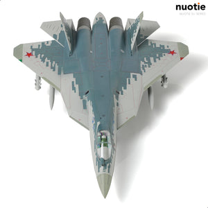 NUOTIE Sukhoi SU-57 Felon green diecast metal aircraft model with display stand, underside view