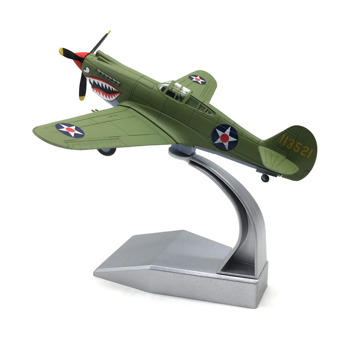 NUOTIE P-40B Tomahawk diecast model, side profile with propeller and stand