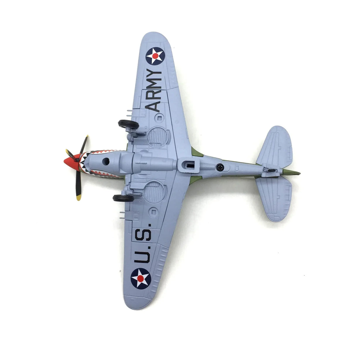 NUOTIE P-40B Tomahawk diecast model, top view showing U.S. markings