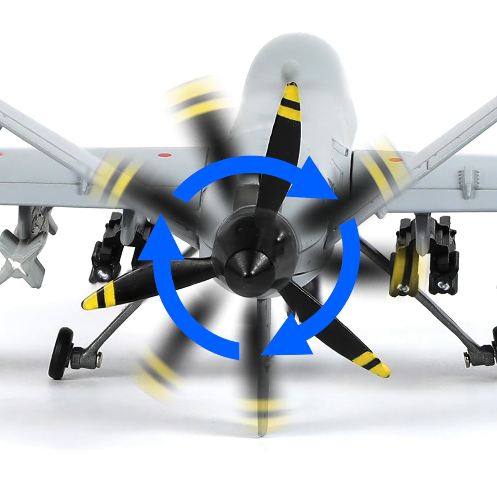 Air Force One MQ-9 Reaper drone model with rotating propeller, front view.