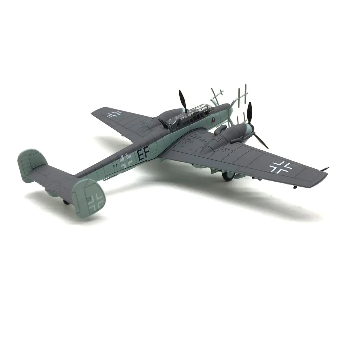 NUOTIE Bf-110 G4 model in gray, top view showcasing wings and propellers