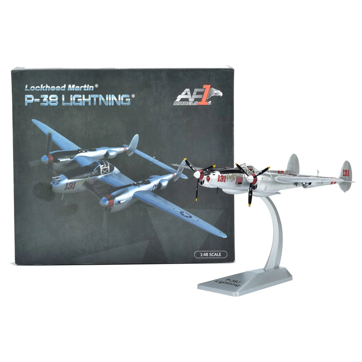 NUOTIE P-38J Lightning diecast model with box, side view