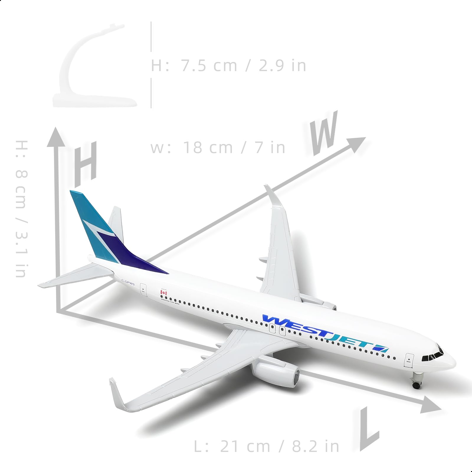1/300 WestJet Boeing 737 Diecast Airliner Model | Finished Metal Aviation Display with Stand