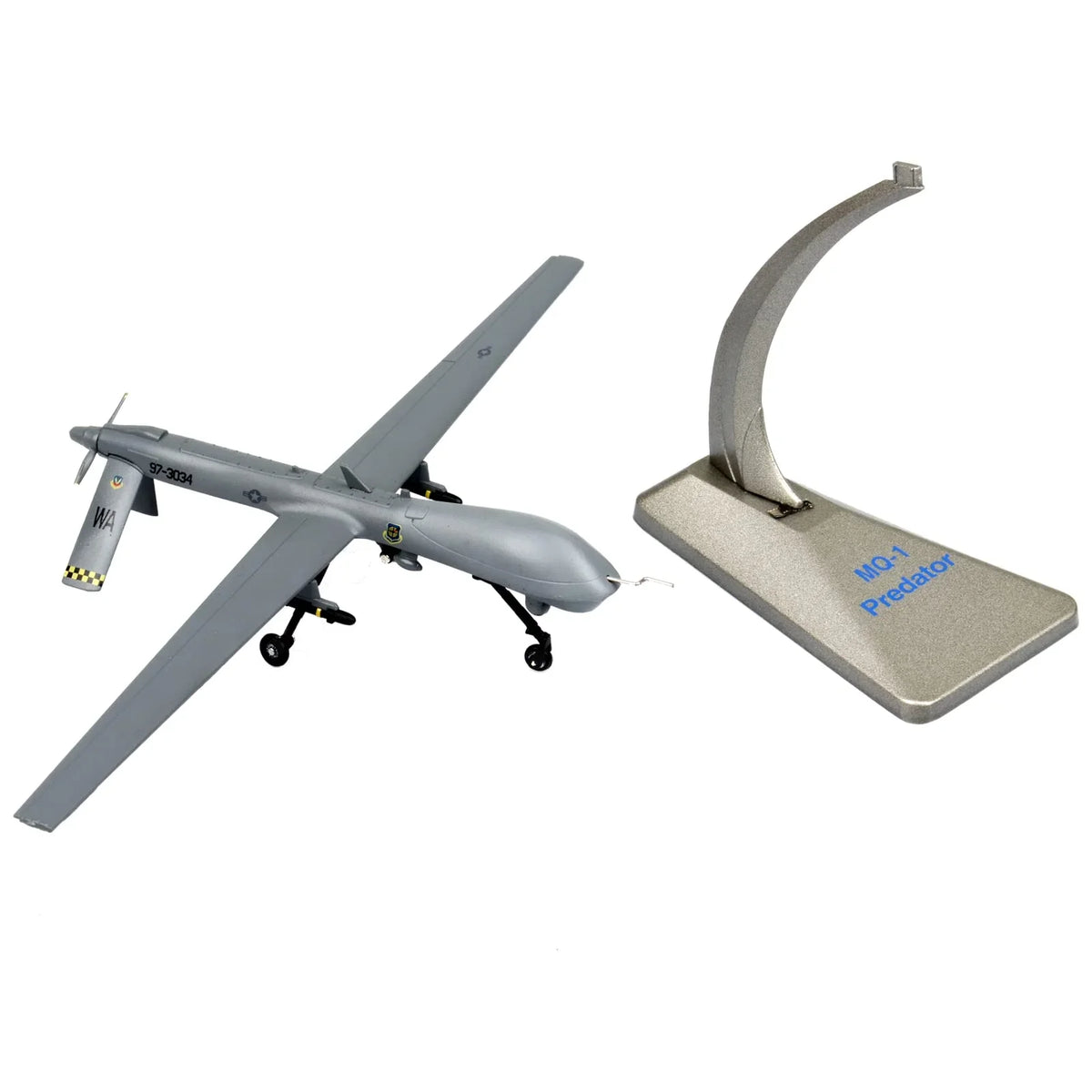 NUOTIE Model MQ-1 Predator grey aircraft with stand side view