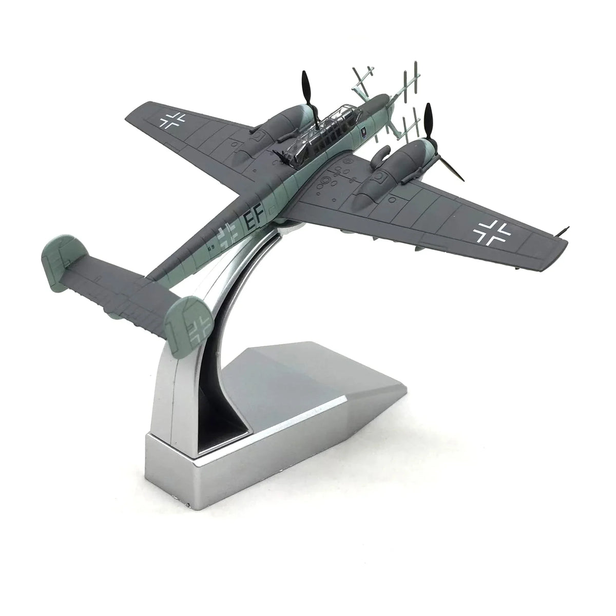 NUOTIE Bf-110 G4 model in gray with stand, angled view, aircraft