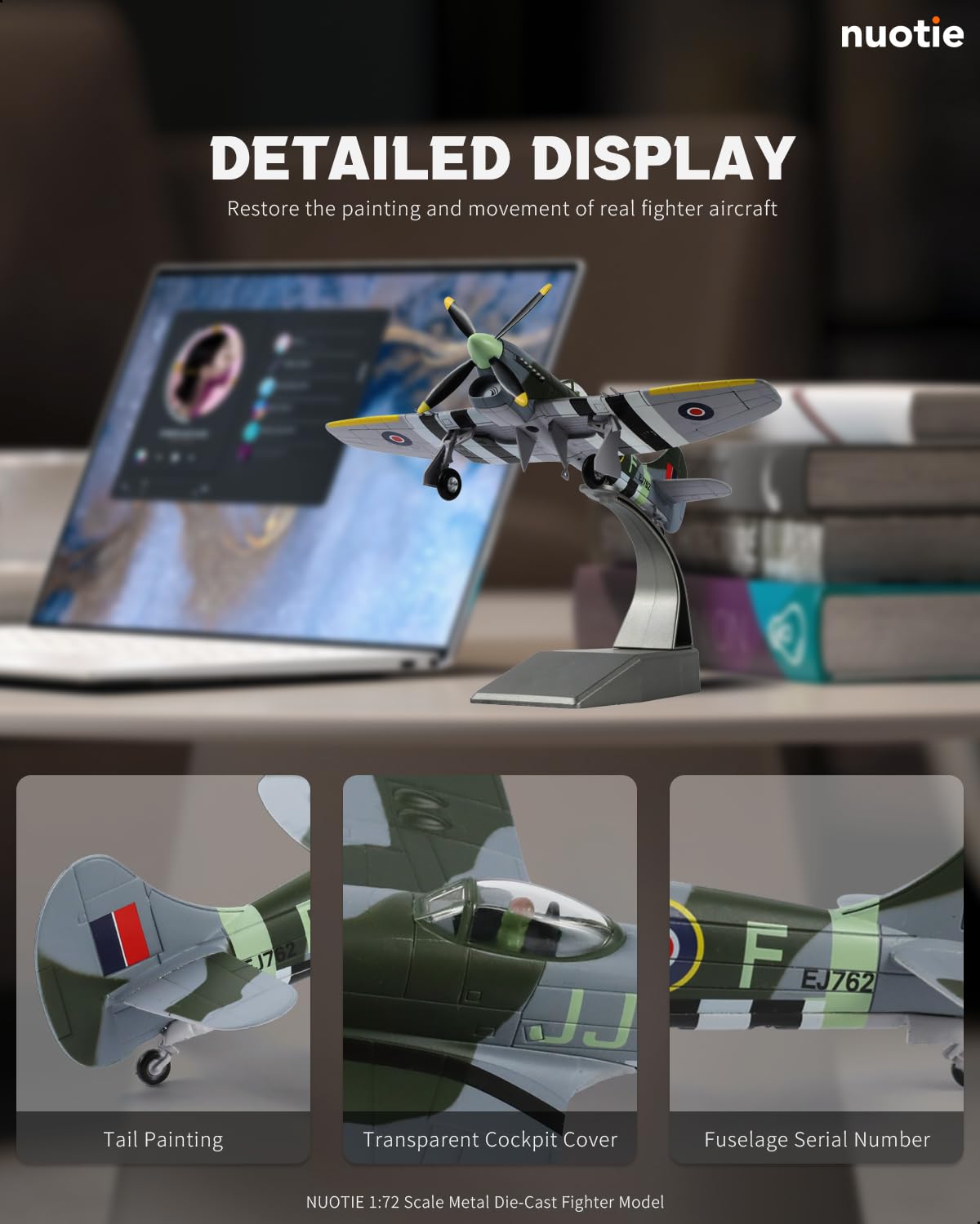 NUOTIE 1/72 Hawker Tempest aircraft with detailed tail painting and transparent cockpit cover