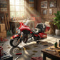 Maisto Electra Glide Ultra Limited motorcycle toy in red, lifestyle setting in workshop