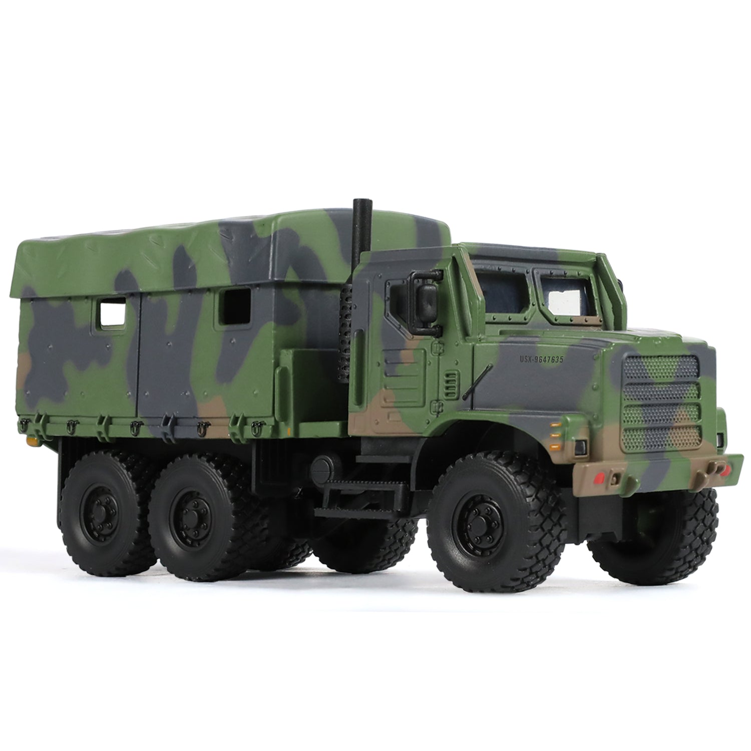 Front view of the NUOTIE 1:64 diecast USMC MTVR MK23 military truck model displaying details and camouflage pattern.
