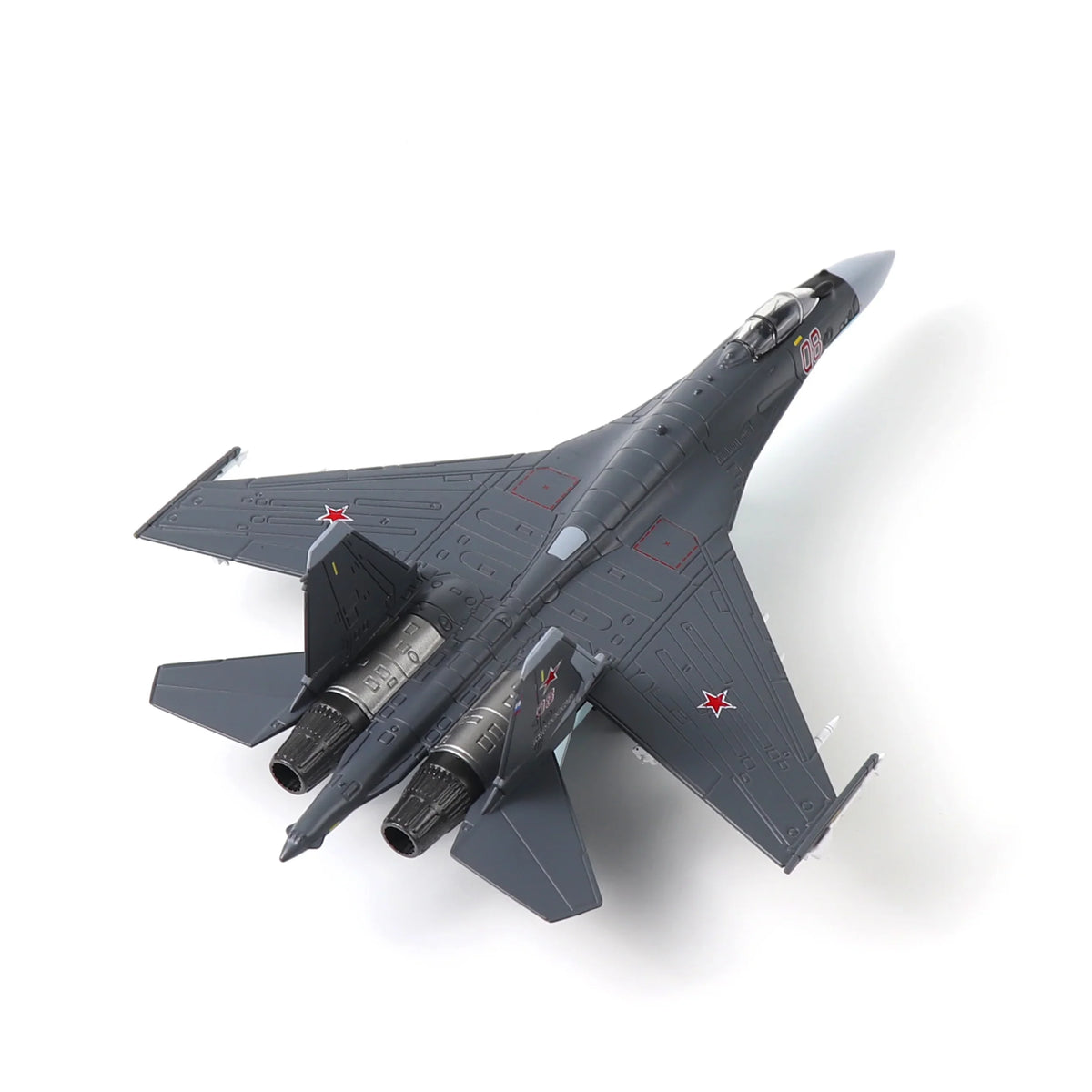 NUOTIE Model Sukhoi SU-35 gray diecast metal aircraft top view