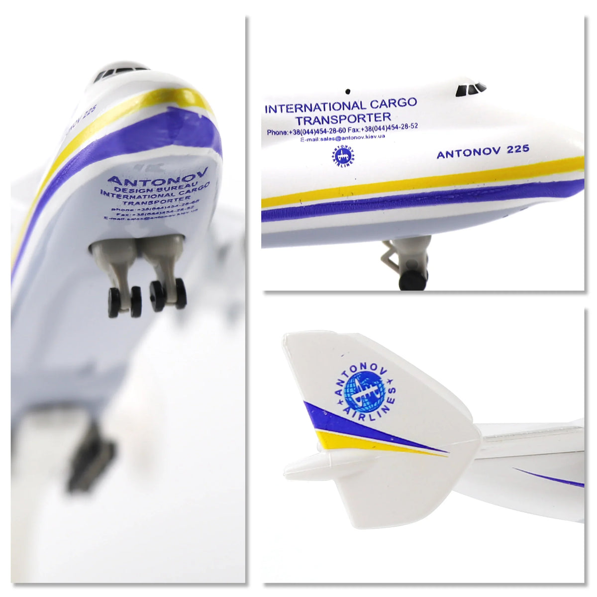 QIYUMOKE Antonov AN-225 Mriya diecast model, close-up of nose and tail details
