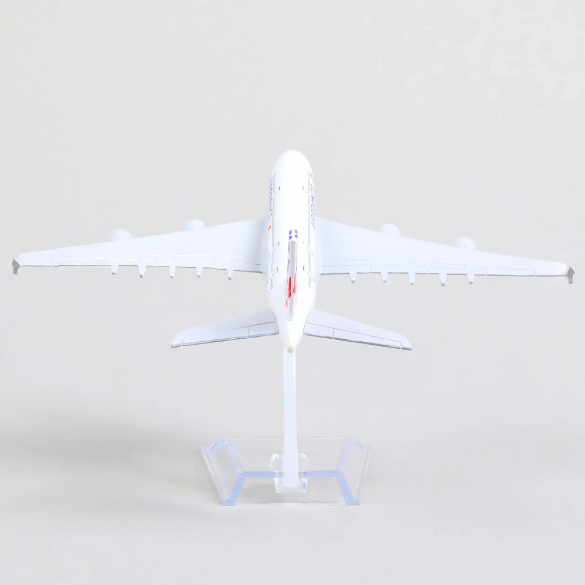 QIYUMOKE Airbus A380 Air France diecast model rear view on display stand