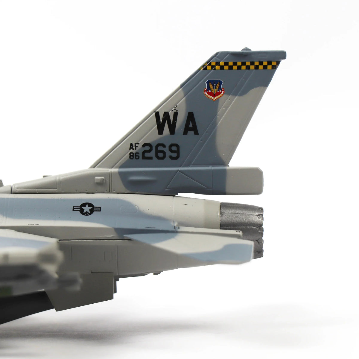 NUOTIE F-16C Fighting Falcon model tail detail in navy, close-up view