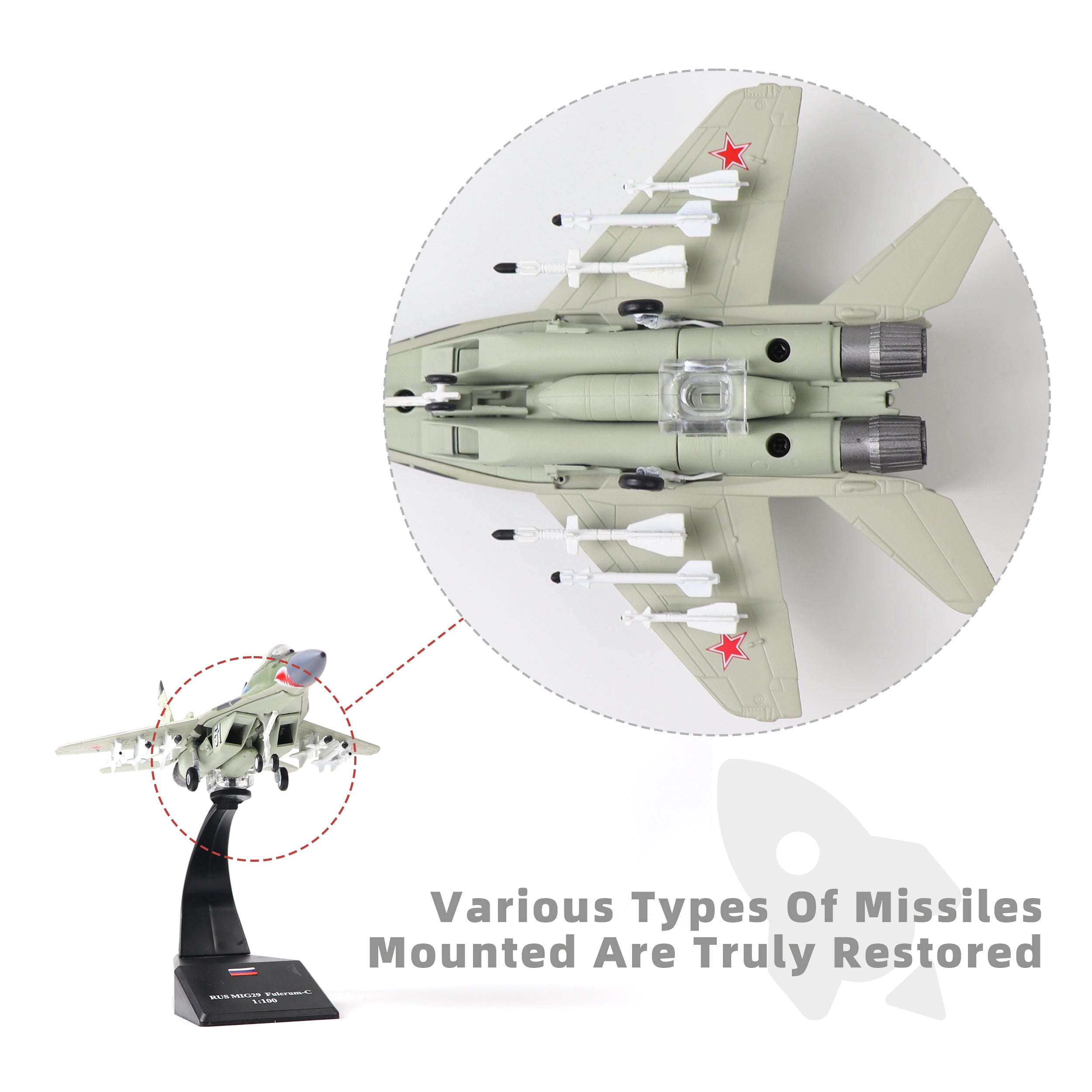 1/100 Mikoyan MiG-29 Fulcrum Diecast Metal Model - Russian Fighter Jet with Stand by NUOTIE