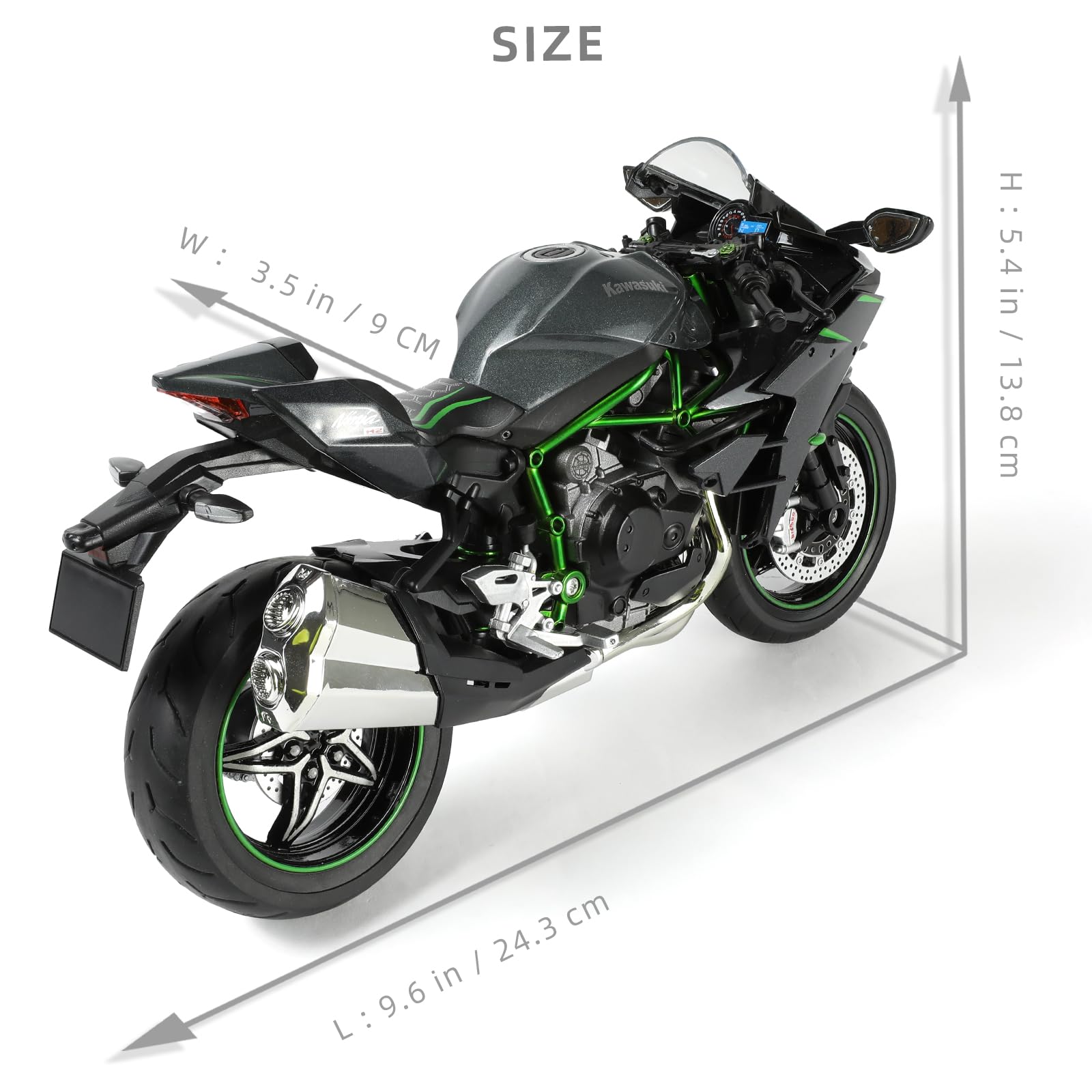 1:9 Die-cast Ninja H2R Track Version Motorcycle Scale Model, Black, Kawasaki