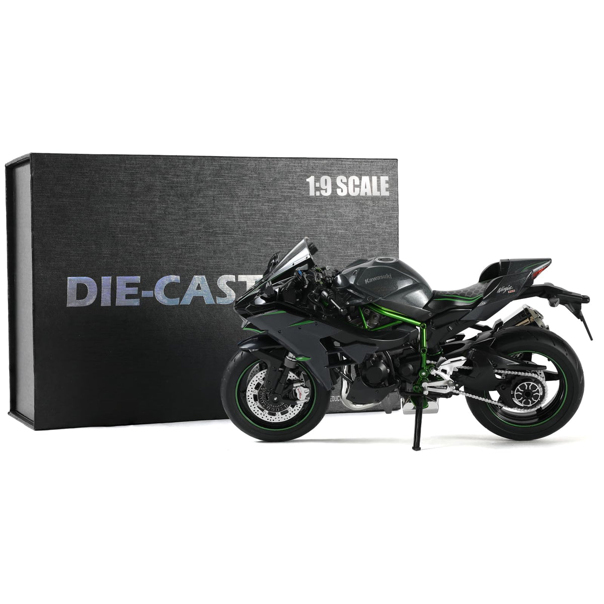 1:9 Die-cast Ninja H2R Track Version Motorcycle Scale Model, Black, Kawasaki