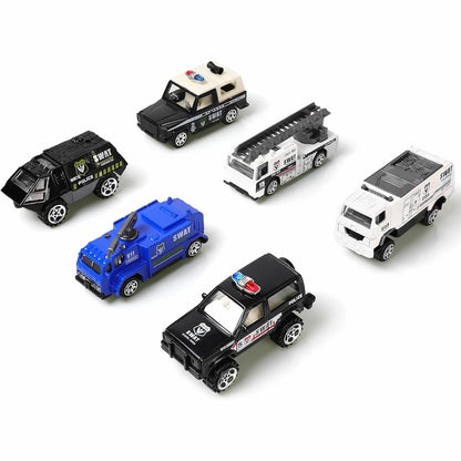 1/87 Metal Diecast SWAT Offroad Car Police Rescue Truck Toy Army Military Vehicle Little People Playset Children's Day Car Toy Gift for 3+ Year Old Boy Kid Toddler （6-in-1 Toy Set）