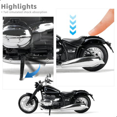 1/12 Die-cast BMW R18 Motorcycle Scale Model, Black, Welly