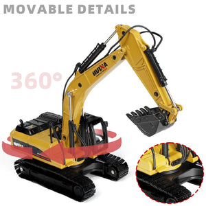 Excavator Toy with Gift Box, 1/40 Alloy Metal Die-Cast Excavator Digger Construction Vehicle Model Decoration Toy Gift for Boys Mens-Yellow
