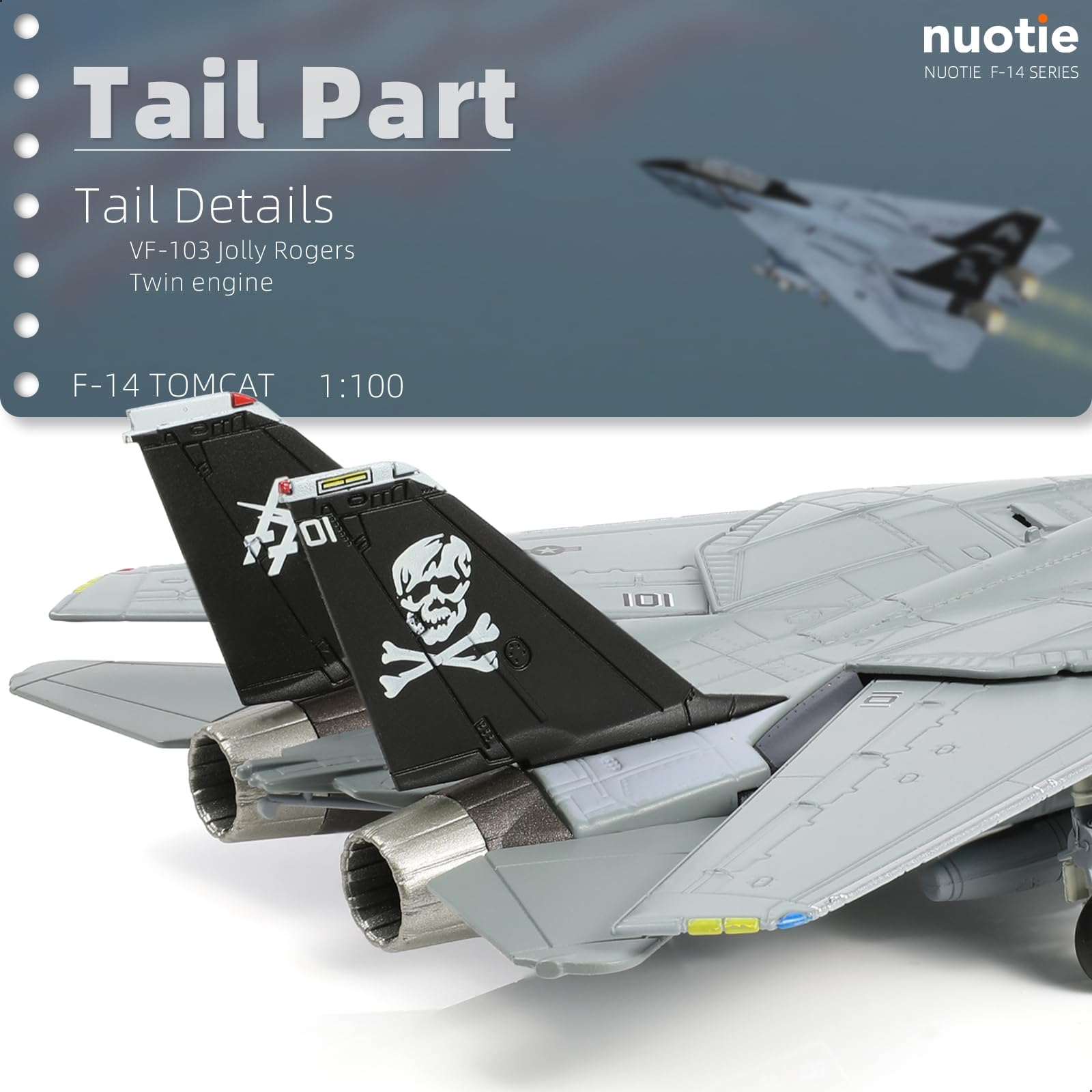 F-14B-2 Tomcat Diecast Metal Model 1/100 - VF-103 Jolly Rogers Fighter Jet with Display Stand