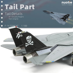 NUOTIE F-14B-2 Tomcat diecast metal model in navy, tail detail with Jolly Rogers logo