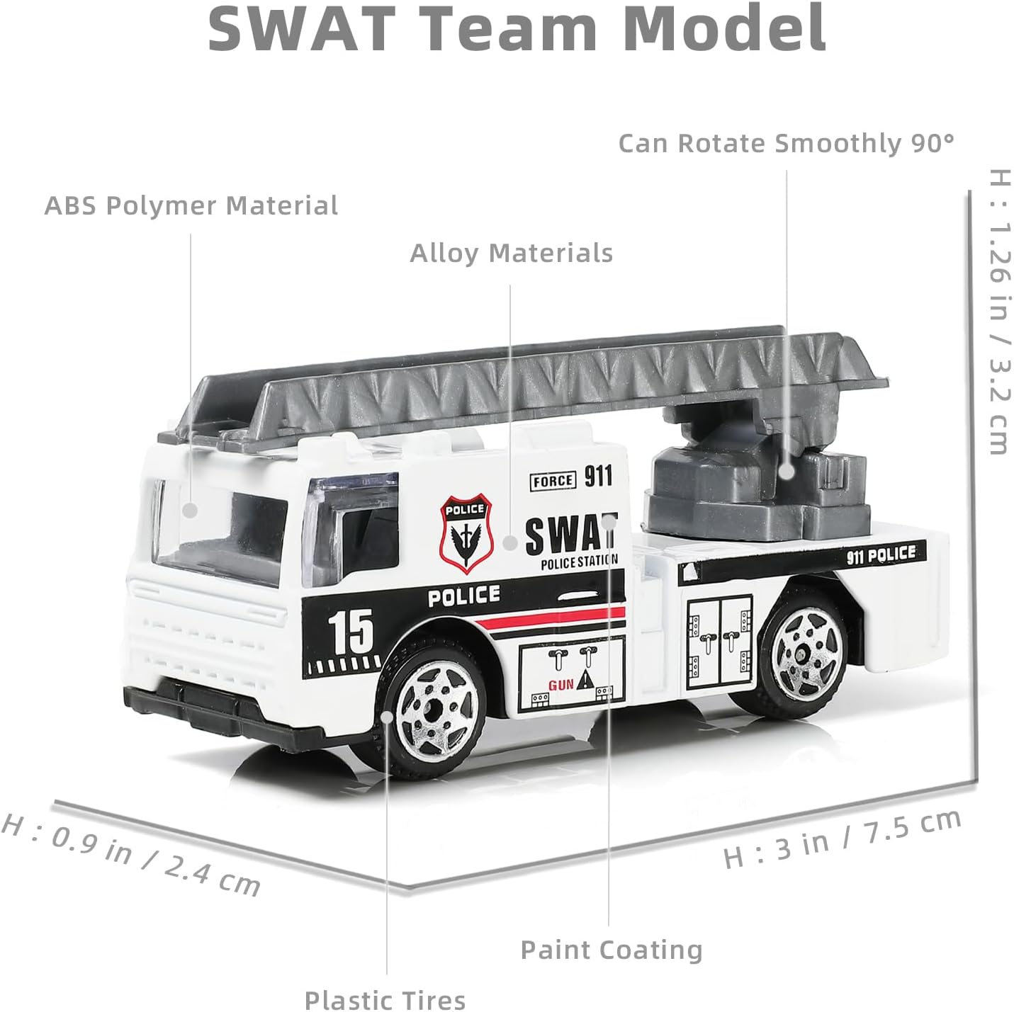 1/87 Die-cast SWAT Police Military Rescue Vehicle 6-in-1 Toy Set for Kids