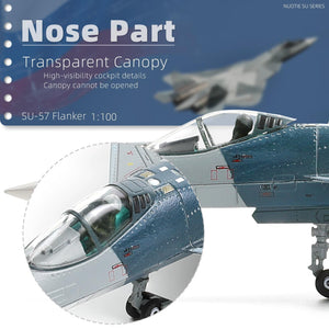 NUOTIE Model Sukhoi SU-57 diecast metal model in splinter camo, close-up of cockpit details