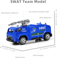 1/87 Die-cast SWAT Police Military Rescue Vehicle 6-in-1 Toy Set for Kids