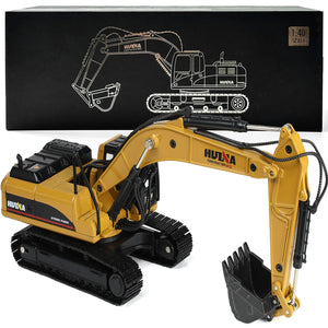 Excavator Toy with Gift Box, 1/40 Alloy Metal Die-Cast Excavator Digger Construction Vehicle Model Decoration Toy Gift for Boys Mens-Yellow