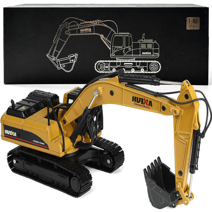 Excavator Toy with Gift Box, 1/40 Alloy Metal Die-Cast Excavator Digger Construction Vehicle Model Decoration Toy Gift for Boys Mens-Yellow