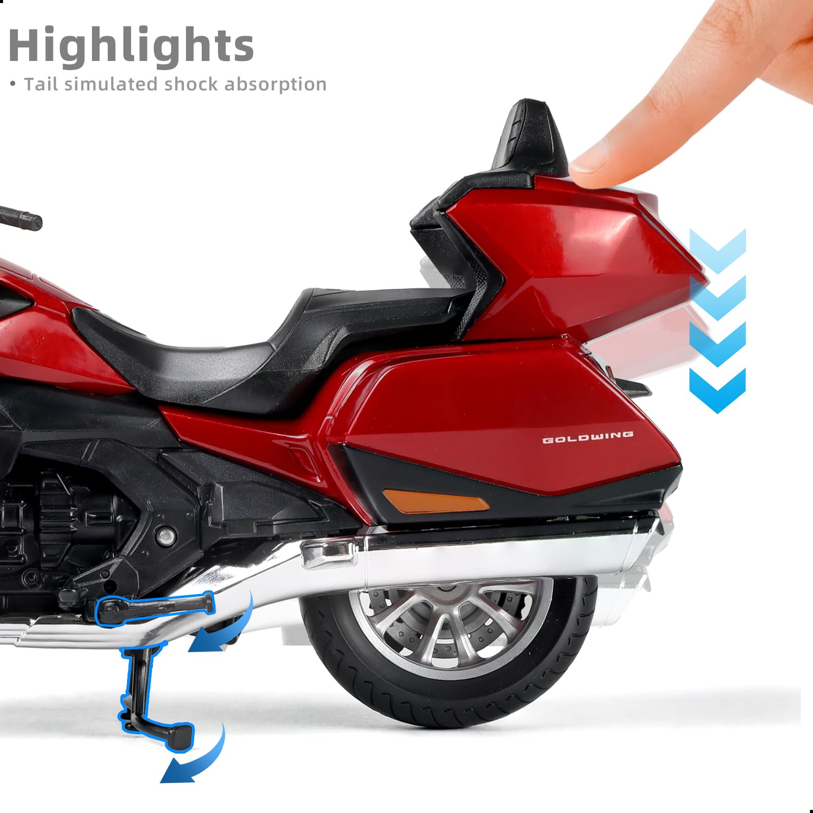 1:12 Die-cast Finished Honda Goldwing Motorcycle Scale Model, Red, Welly