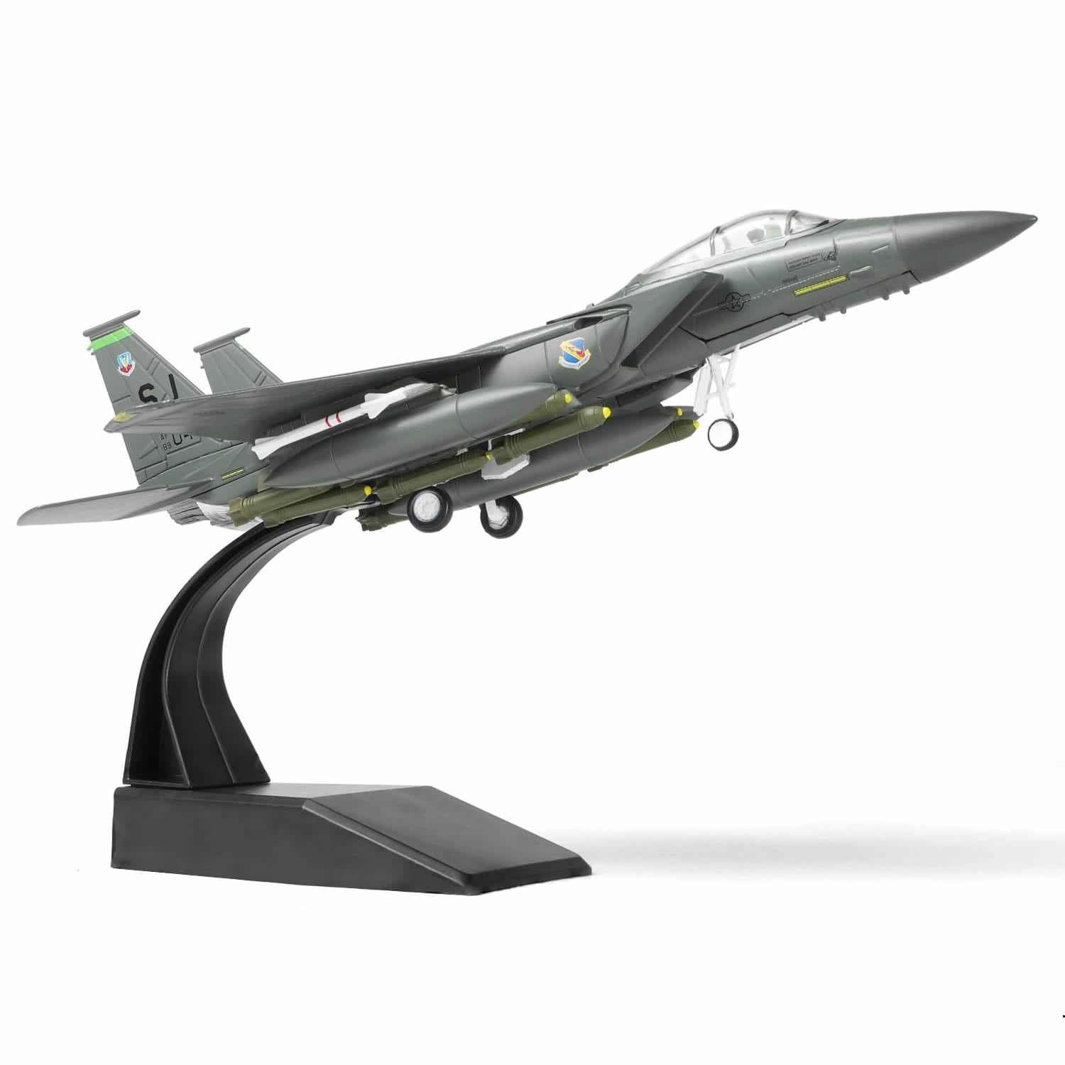 NUOTIE Model F-15E Strike Eagle diecast model aircraft in flight position on display stand