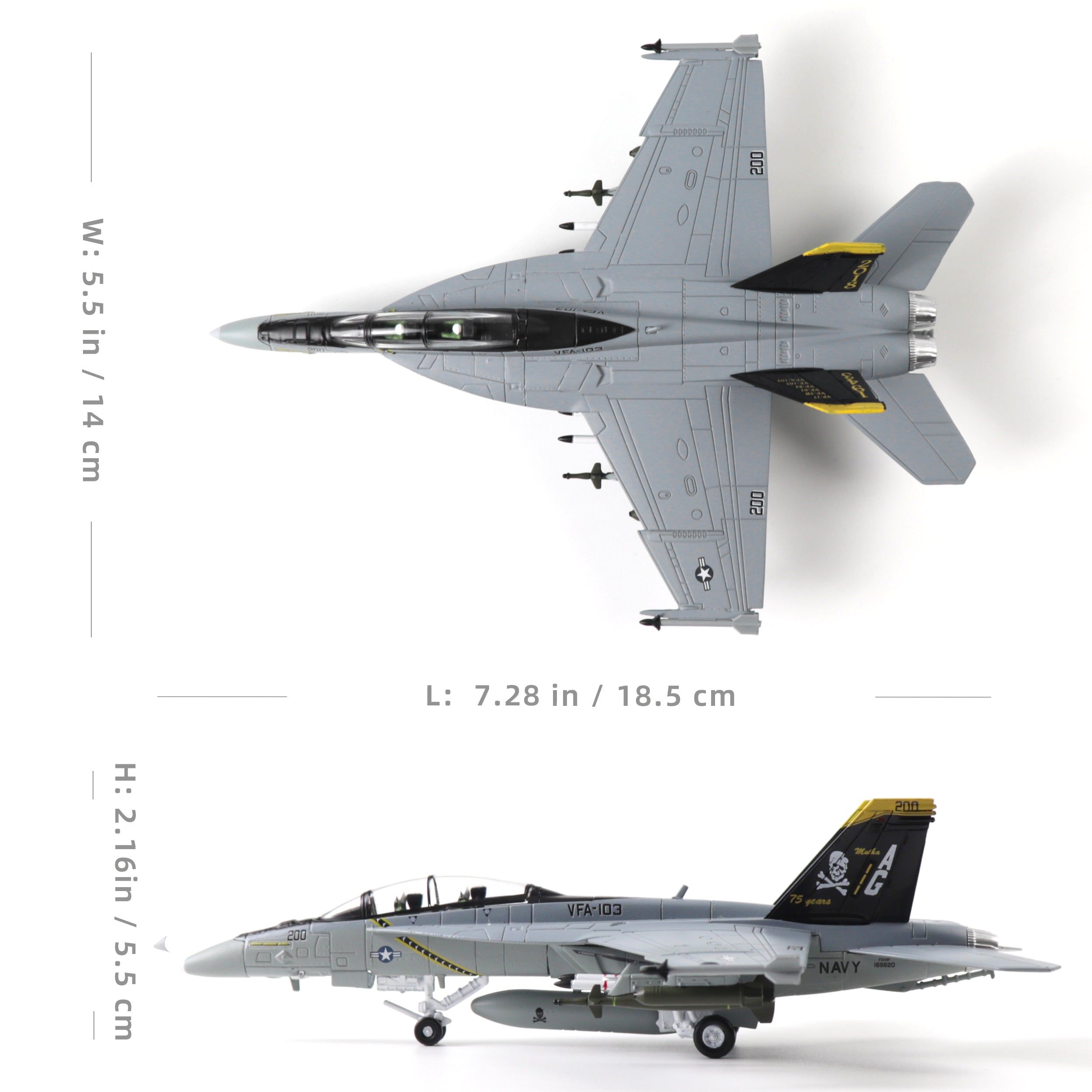 1/100 F/A-18 Super Hornet Diecast Metal Model - US Navy VFA-103 "Jolly Rogers" Jet (1943-2018 Livery) by NUOTIE