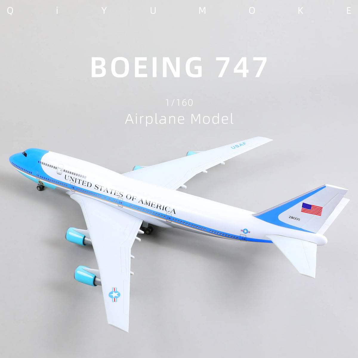 QIYUMOKE 1/160 Boeing 747 VC-25A Air Force One Diecast Model | Finished Presidential Jumbo Jet Display with Stand aircraft - Product Image